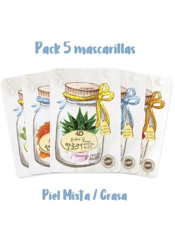 Selección 5 Mascarillas Natural Essence - Piel mixta o grasa